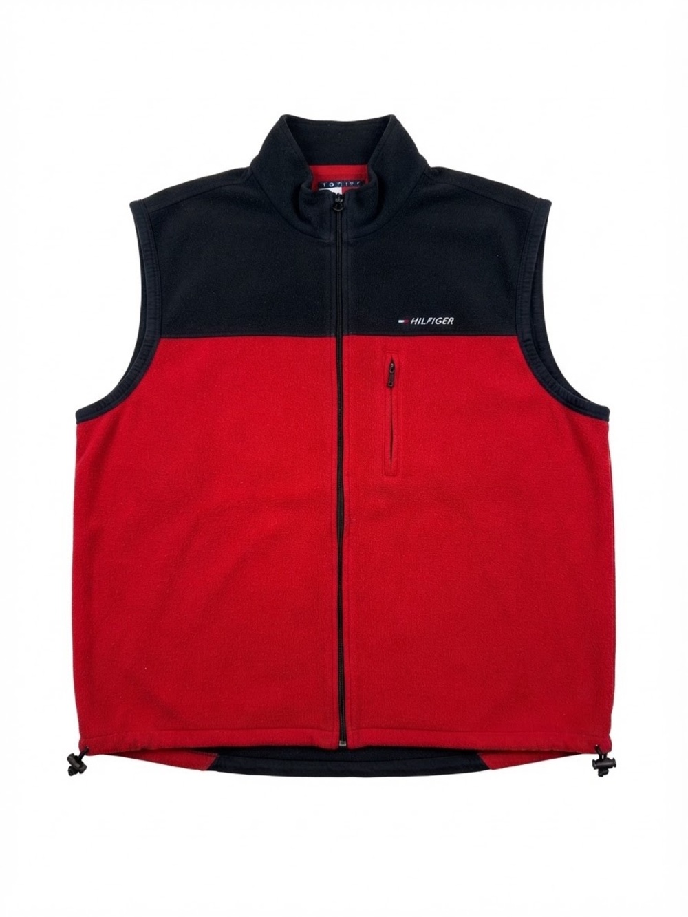 Vintage Tommy Hilfiger Men’s Red & Black Fleece Vest - Zip Front Size XL